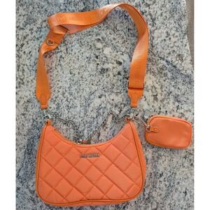 Steve Madden BVITAL-Q Orange Quilted Nylon Crossbody Bag with Chain and Pouch